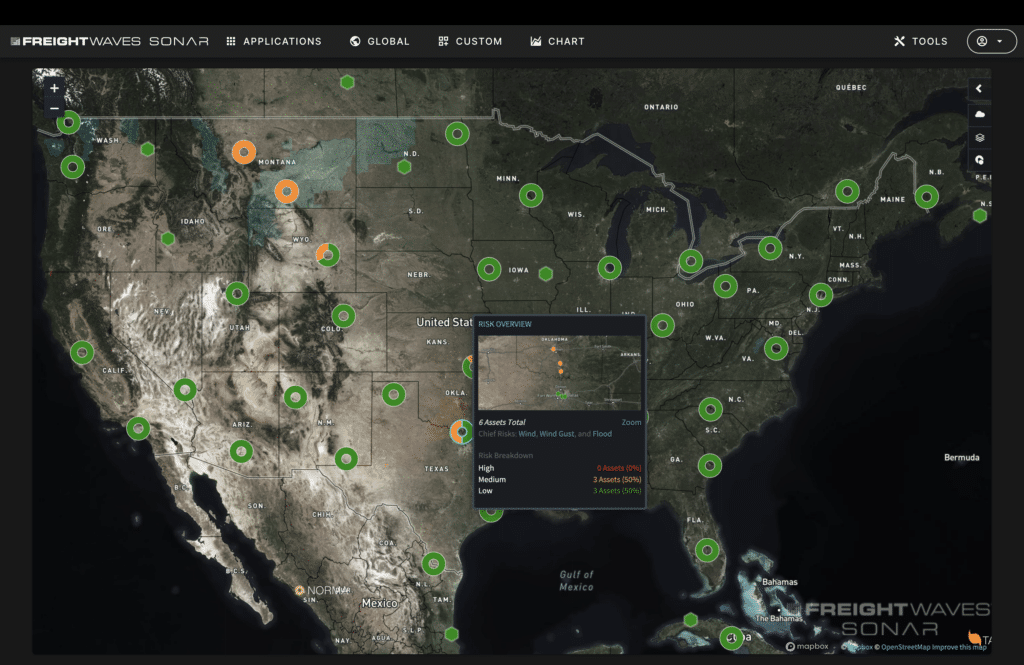 Screenshot of critical events map